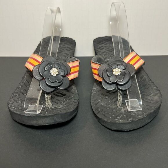 Womens MAGGIEZ Crystal Flower Accented Flip Flop Sandals / Size 9 - Picture 2 of 8